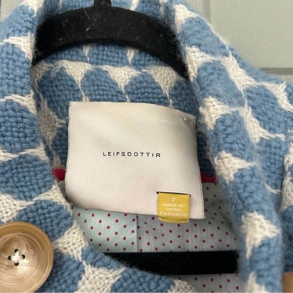 Leifsdottir Double Breasted Peacoat Houndstooth 100% Wool Jacket - Picture 4 of 5